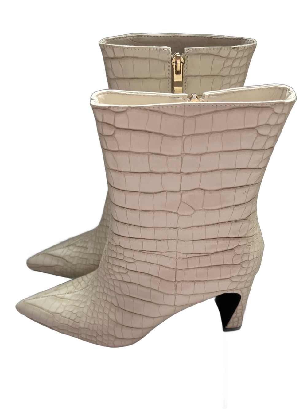 Billini Croc-Embossed Pointed Toe Ankle Boots in Cream